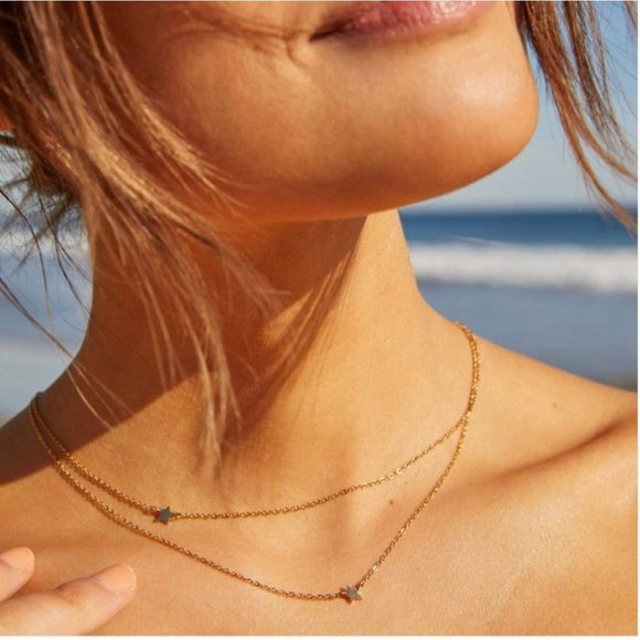 JENNIFER ZEUNER Gold Double Star Necklace NEW Jewellery - Picture 1 of 5